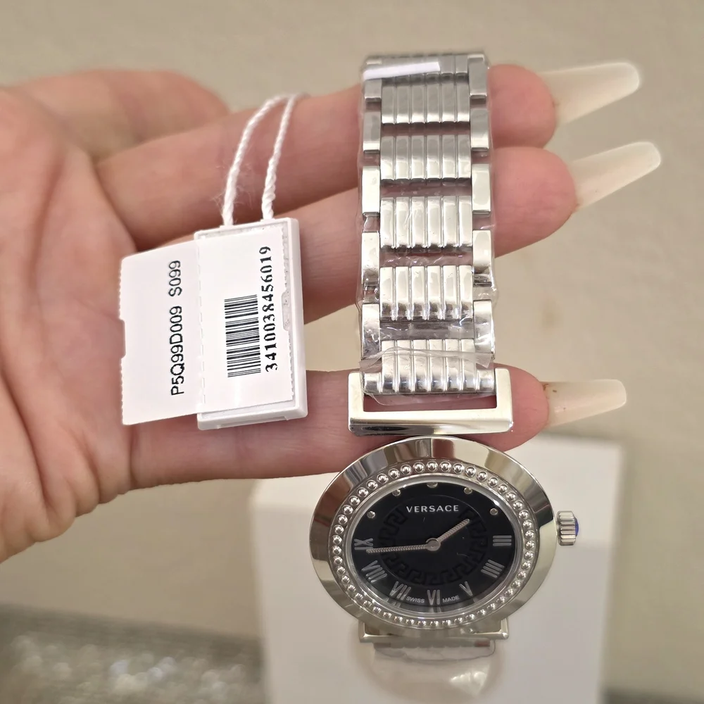 NEW Versace Swiss Made Stainless Black Dial Silver Bracelet Women's Wristwatch